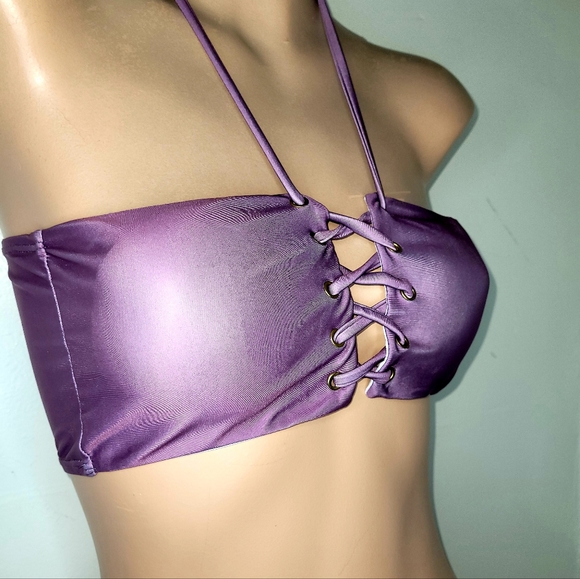 NEW MEDIUM PLUM 2 PIECE SWIMSUIT POPULAR BRAND REMOVALBLE PADS HALTER B… - Picture 4 of 11